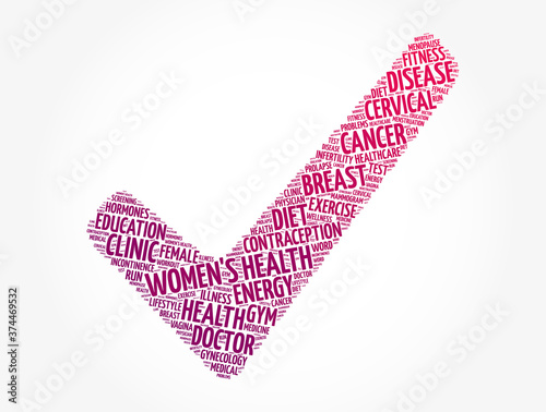 Women's Health check mark word cloud collage, medical concept background