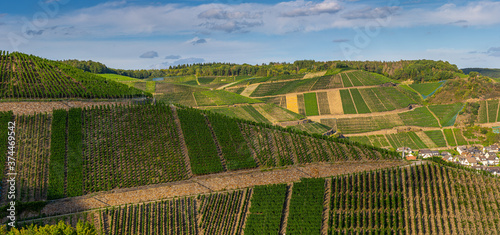 Aerial view of the Ahr valley on a sunny summer day on the red wine hiking trail