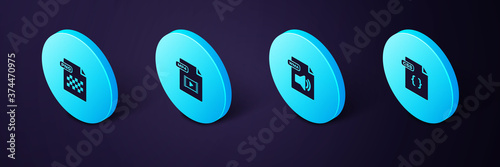 Set Isometric CSS file document, WMA, MP4 and PNG icon. Vector.