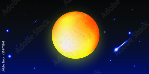 Full moon night dark blue atmosphere with glowing pile of star beautiful background.Cartoon style.