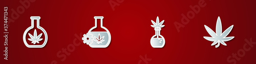 Set Test tube with marijuana, , and Marijuana or cannabis leaf icon. Vector.