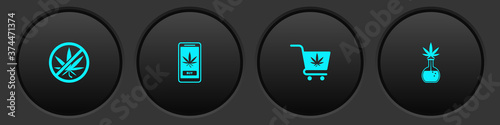 Set Stop marijuana, Online buying, Shopping cart with and Test tube icon. Vector.