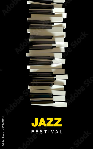 Photography Broken piano keyboard as a symbol of expressive music and jazz.