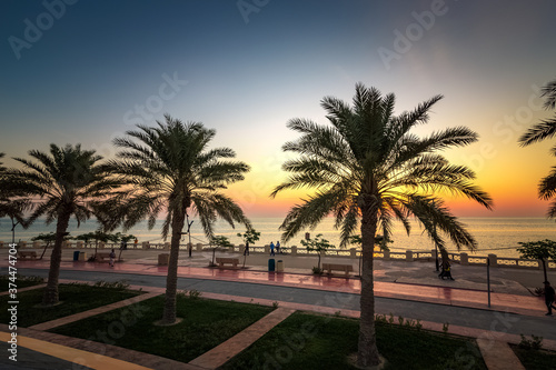 Beautiful sunrise view in Al-Khobar Corniche -Saudi Arabia.