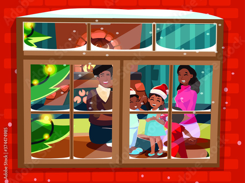 black family celebrate christmas at home