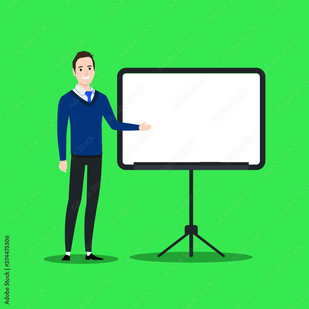 Man teaching on a white board isolated vector character Man teaching on a white board isolated vector character