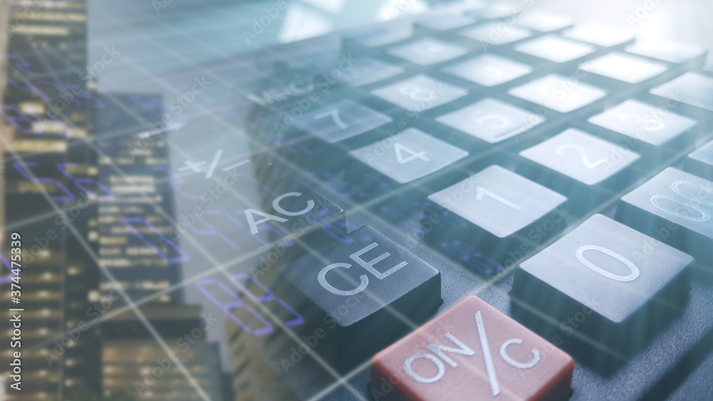 Financial accounting, money calculator on table Financial accounting, money calculator on table