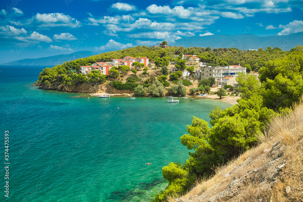 Holiday villas with Mediterranean sea view, Greece coastline