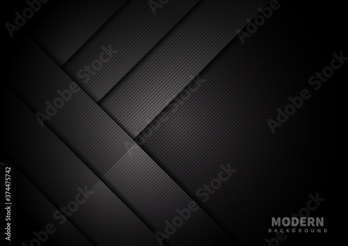 Abstract dark black color background overlapping layers decor with copy space for text. © Pramote