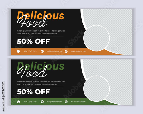 Food and restaurant web banner template. horizontal advertising web banner. Social media cover header for social media and website advertisement.