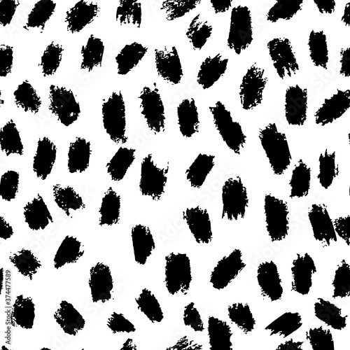 Abstract black and white dots  brush strokes  ink splaters seamless pattern