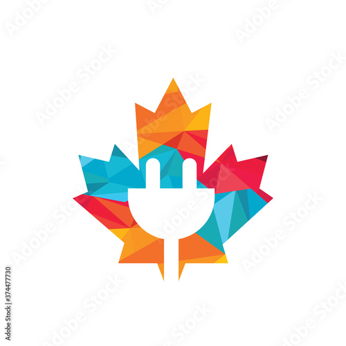 Maple Leaf with electrical power cord vector logo design. Canada electric logo concept.