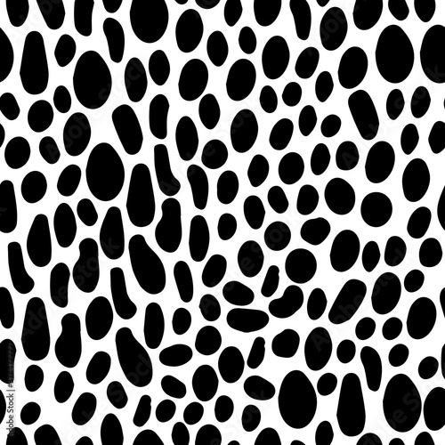Abstract black and white dots, brush strokes, ink splaters seamless pattern