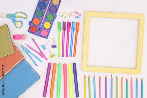 Back to school stationery on white theme