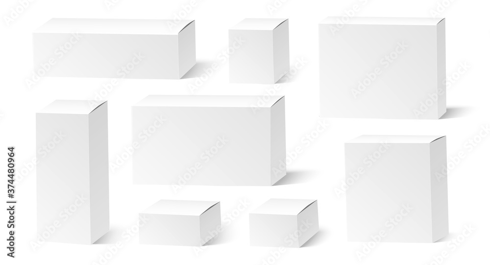 Vector realistic white blank boxes mockup set Vector realistic white blank boxes mockup set