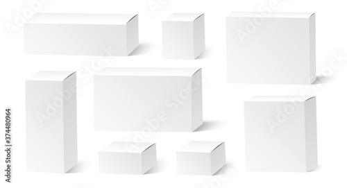 Vector realistic white blank boxes mockup set