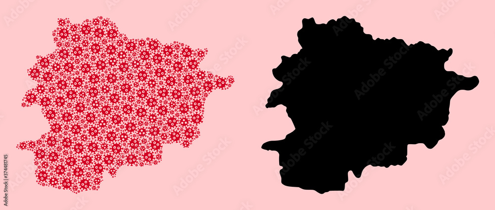 Vector Mosaic Map of Andorra of Coronavirus Parts and Solid Map
