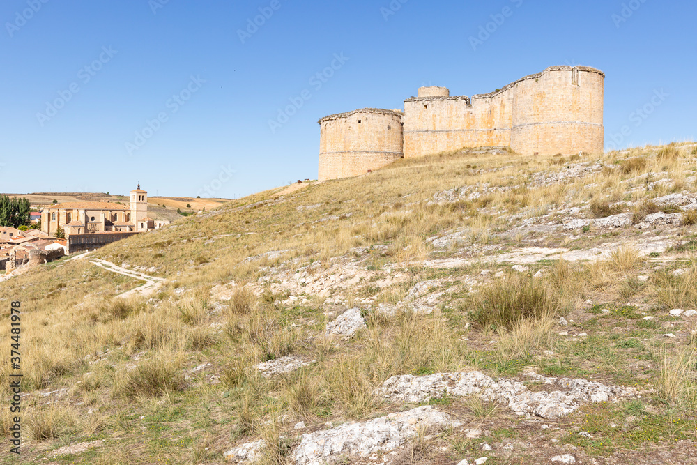 the medieval castle and a view of Berlanga de Duero town, province of Soria, Castile and Leon, Spain