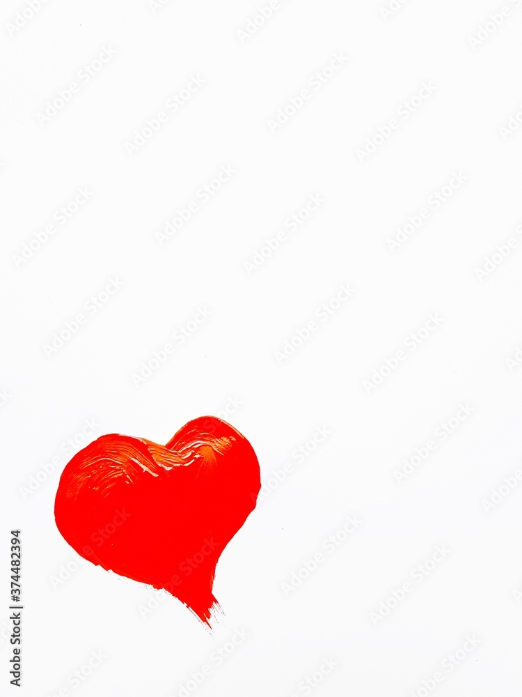 Red heart painted on a white background. Happy Valentine's Day.