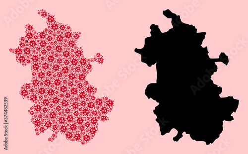 Vector Mosaic Map of Anhui Province of Viral Parts and Solid Map