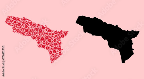 Vector Collage Map of Abkhazia of Outbreak Particles and Solid Map