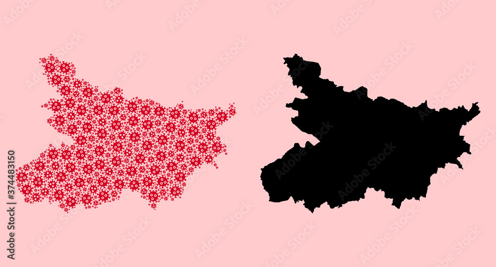 Vector Collage Map of Bihar State of Infection Particles and Solid Map Vector Collage Map of Bihar State of Infection Particles and Solid Map