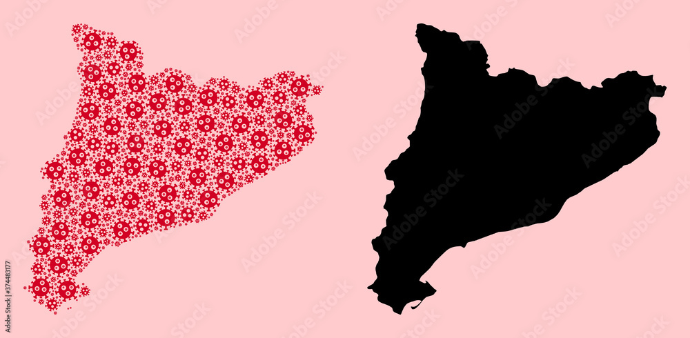 Vector Collage Map of Catalonia of Virus Parts and Solid Map
