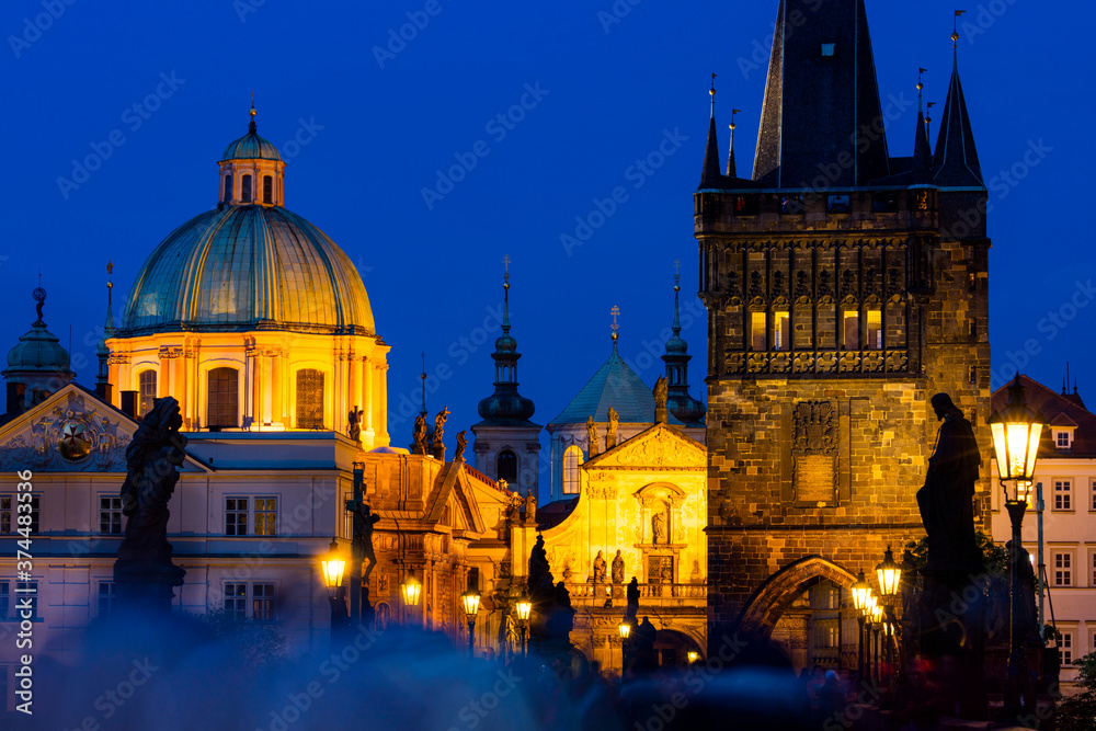 Fototapeta premium Charles Bridge, Church of St. Francis of Assisi, Klementinum, Church of St. Salvatore, Prague, Czech Republic, Europe