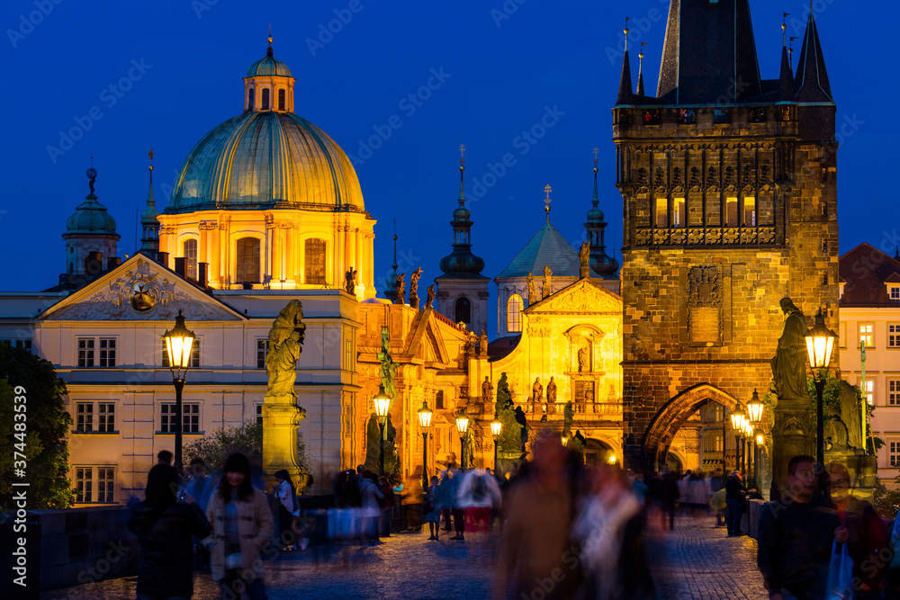 Charles Bridge, Church of St. Francis of Assisi, Klementinum, Church of St. Salvatore, Prague, Czech Republic, Europe