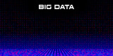 Big Data grid with Depth of Field Effect DoF. Vivid big data particles with bokeh effect and copy space. Linear perspective. Binary code structure. Abstract background. Vector