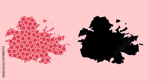 Vector Mosaic Map of Antigua Island of Virus Icons and Solid Map