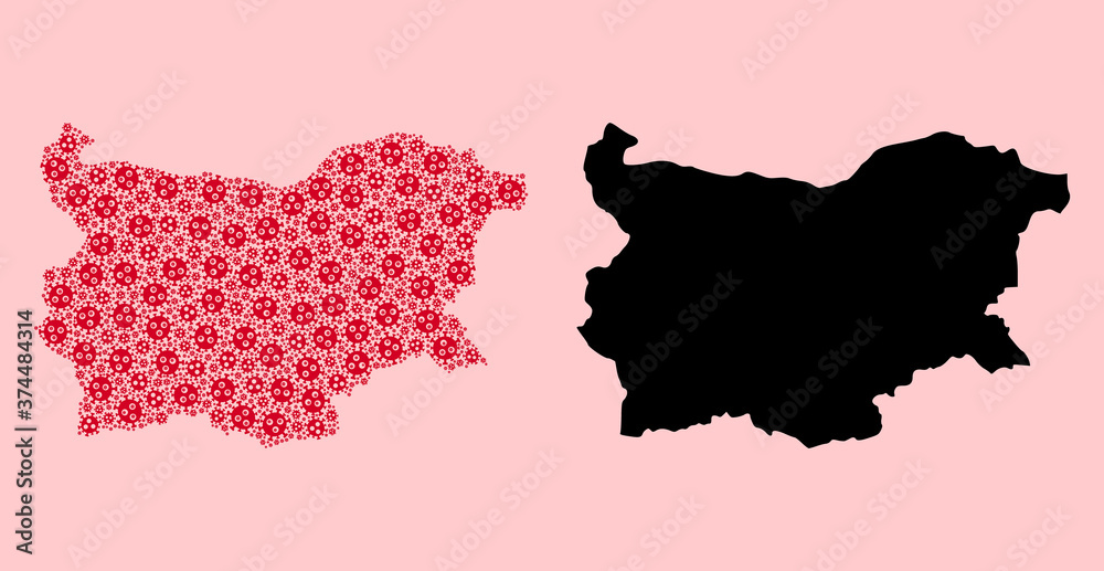 Vector Mosaic Map of Bulgaria of Covid-2019 Virus Icons and Solid Map