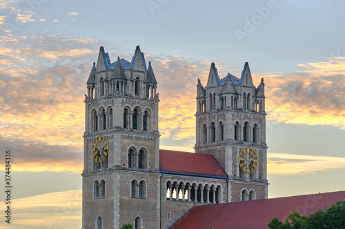 St. Maximilian church at sunset in Munich, Germany. Closeup