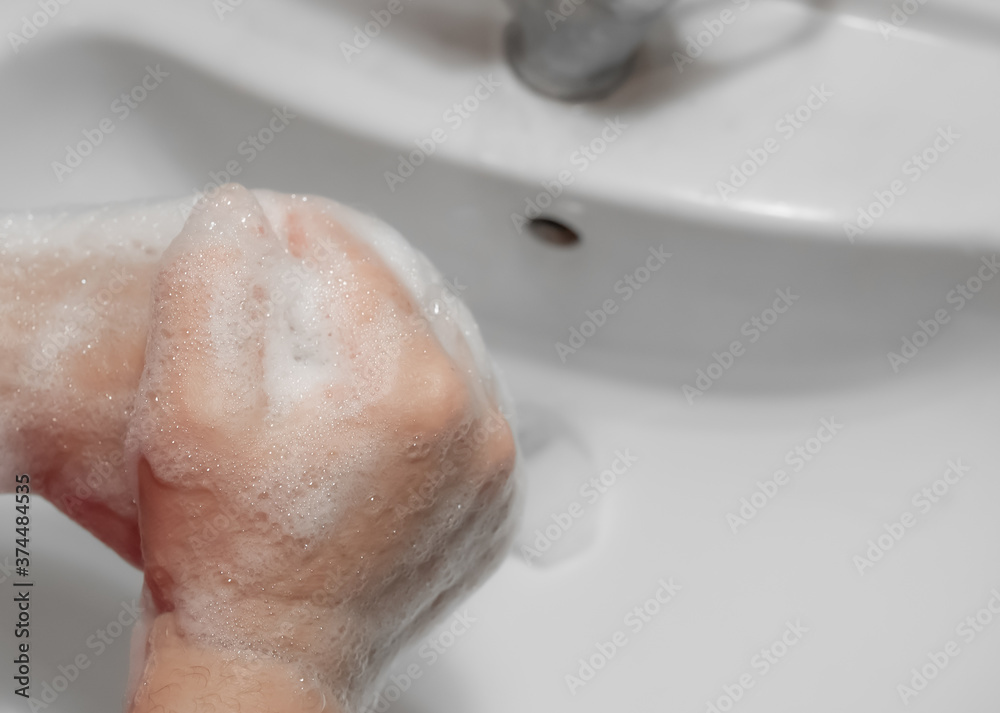 Fototapeta premium Detailed hand washing gestures to protect against coronavirus and disinfect