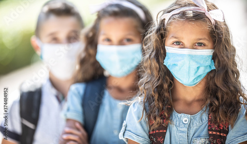 Portrait of schoolchildren with face masks during Covid-19 quarantine