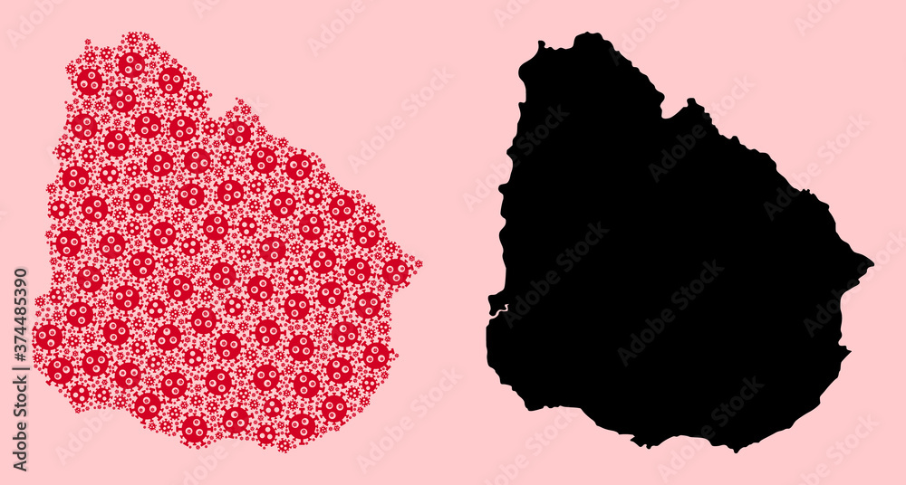 Vector Collage Map of Uruguay of Flu Virus Icons and Solid Map