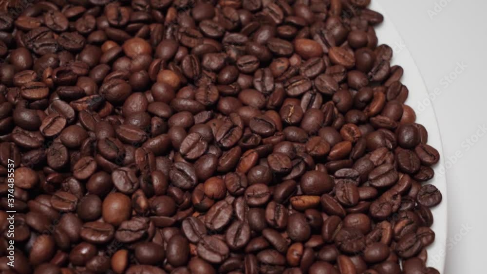 Pan Right, Coffee Beans Isolated on White Background with Copy Space Pan Right, Coffee Beans Isolated on White Background with Copy Space