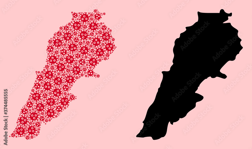Vector Collage Map of Lebanon of Flu Virus Items and Solid Map