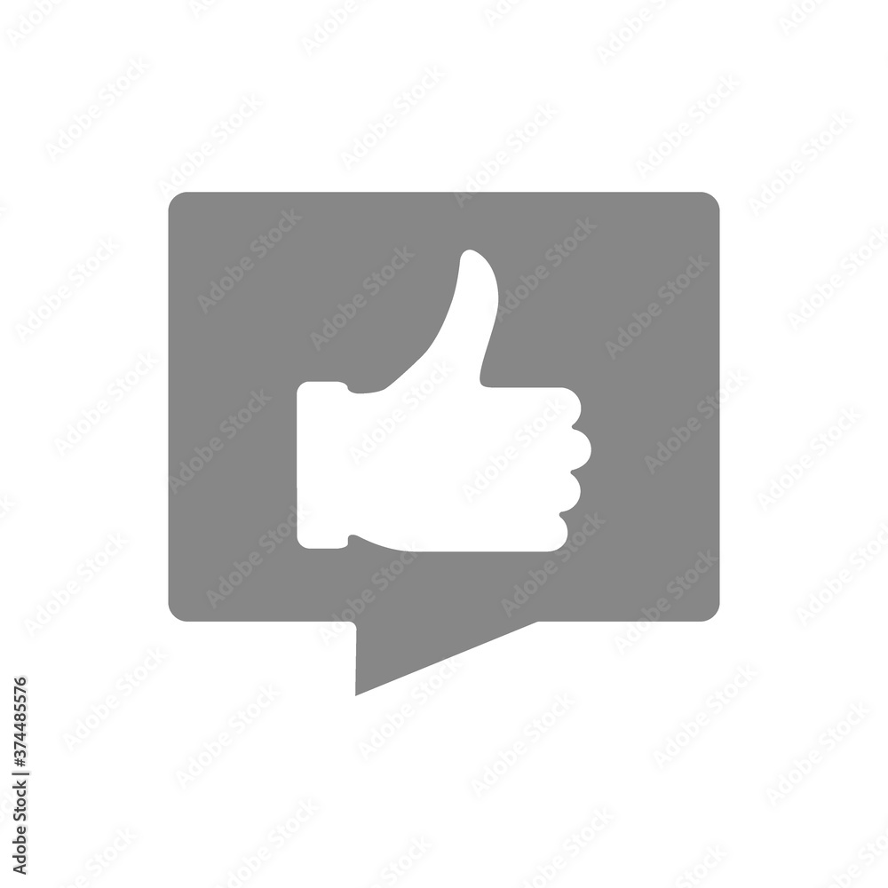 Speech bubble with a thumb up gray icon. Positive feedback, customer review, rating symbol Speech bubble with a thumb up gray icon. Positive feedback, customer review, rating symbol