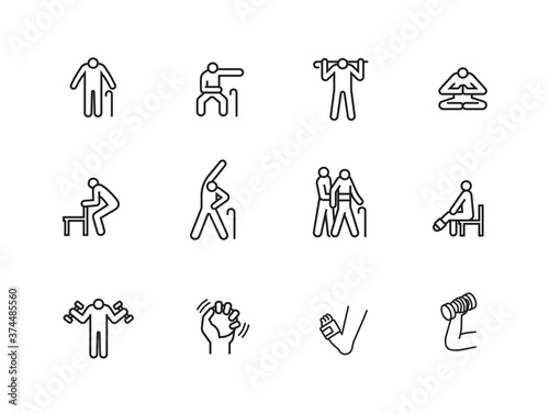 elderly, old people exercise icon set