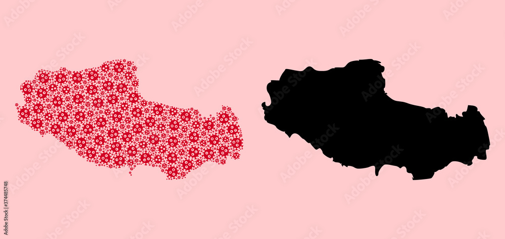 Vector Collage Map of Tibet of Covid Particles and Solid Map Vector Collage Map of Tibet of Covid Particles and Solid Map
