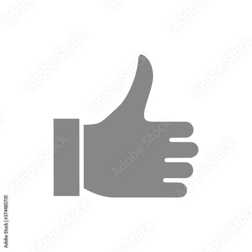 Like, thumb up gray icon. Approve gesture, best symbol