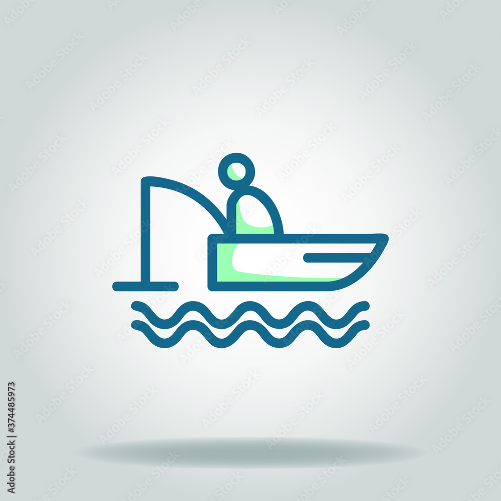 fishing boat icon or logo in  twotone
