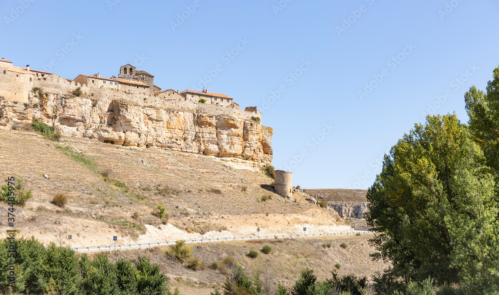 a view of Rello village at the top of the hill, province of Soria, Castilla y Leon, Spain