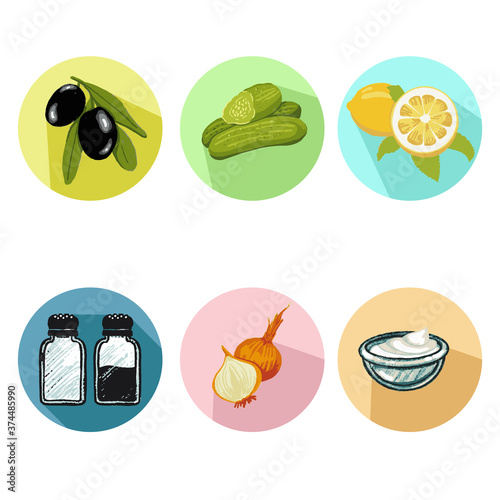 A set of six icons food products-catering food