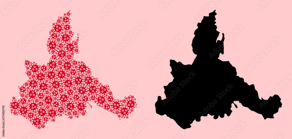 Vector Mosaic Map of Zaragoza Province of SARS Virus Parts and Solid Map Vector Mosaic Map of Zaragoza Province of SARS Virus Parts and Solid Map