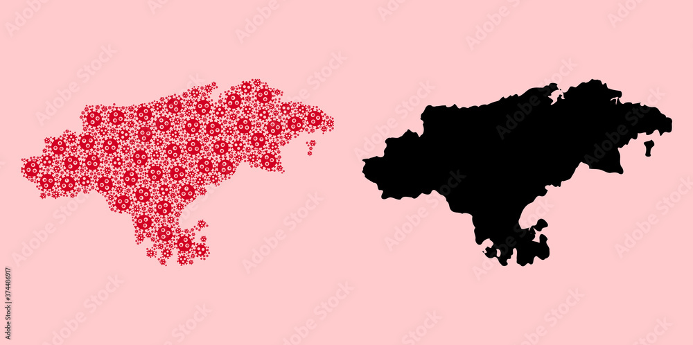 Vector Collage Map of Cantabria Province of Covid Items and Solid Map Vector Collage Map of Cantabria Province of Covid Items and Solid Map
