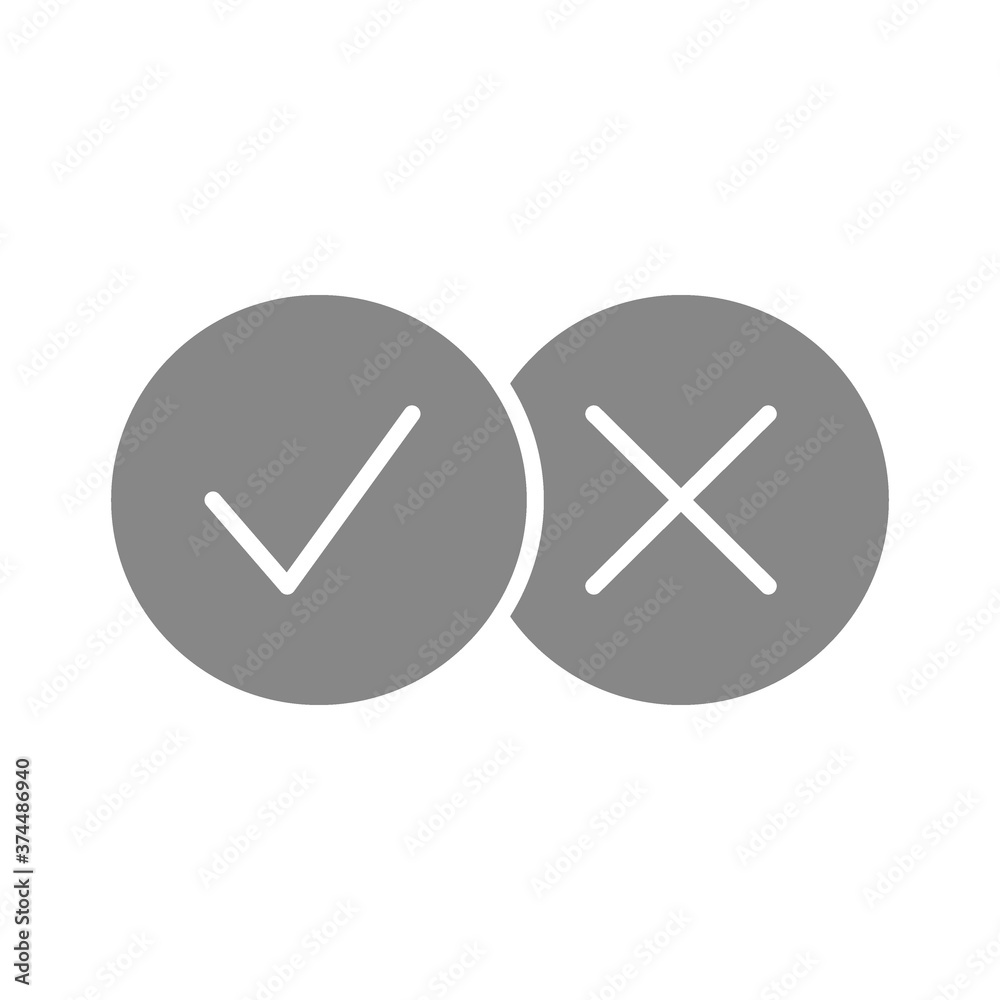 Correct and incorrect checkmarks grey icon. Right and wrong tick sign Correct and incorrect checkmarks grey icon. Right and wrong tick sign