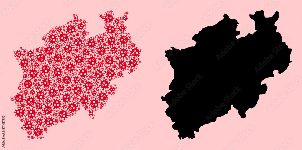Vector Collage Map of North Rhine-Westphalia State of Infection Particles and Solid Map