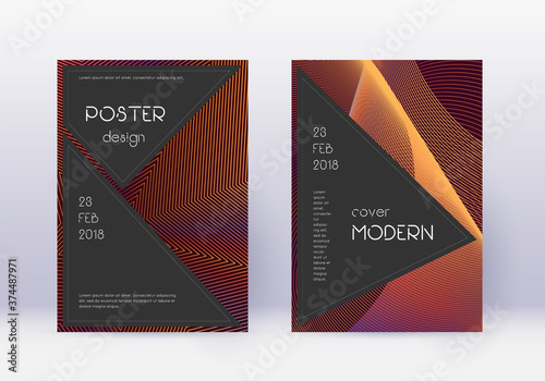 Black cover design template set. Orange abstract l